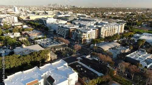 Los Angeles West Hollywood Santa Monica Blvd Aerial Shot Forward Tilt Up