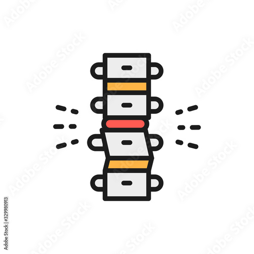 Spinal deformation, rachiocampsis, backbone flat color line icon.
