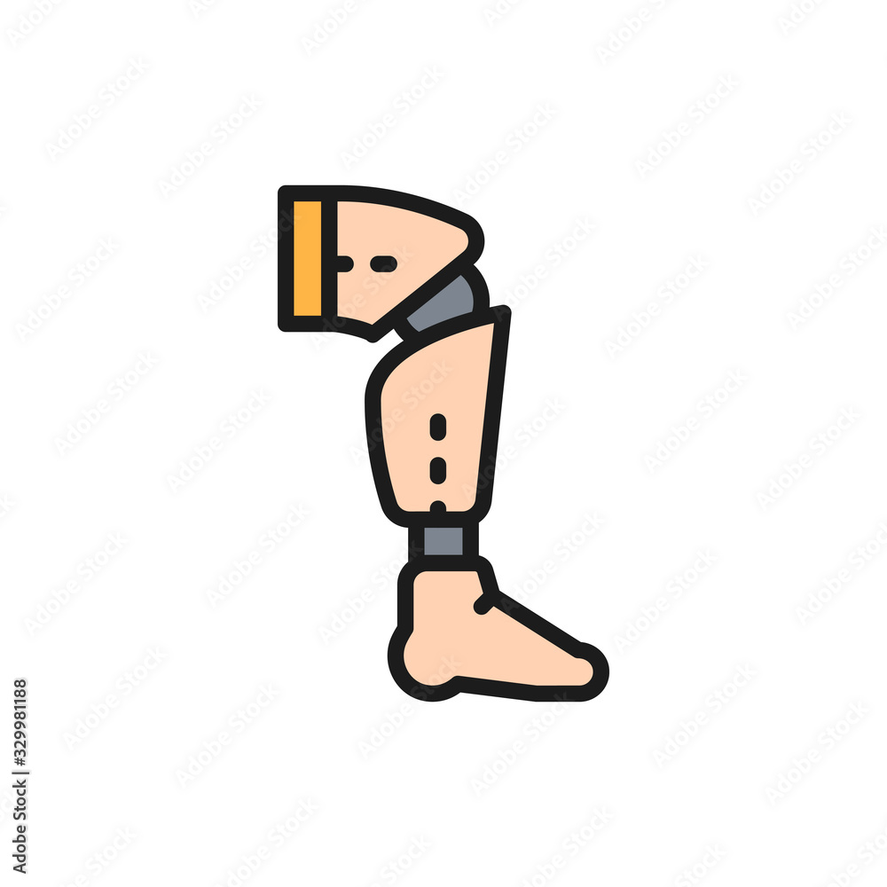 Prosthesis leg, exoskeleton flat color line icon.