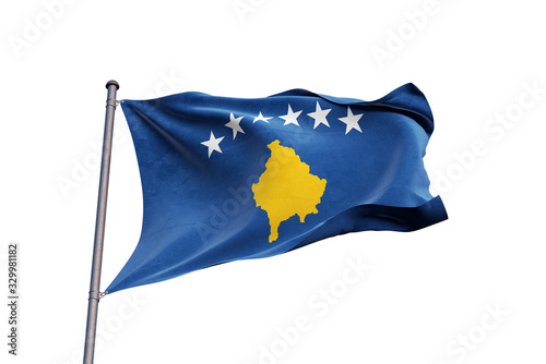 Kosovo flag waving on white background, close up, isolated – 3D Illustration