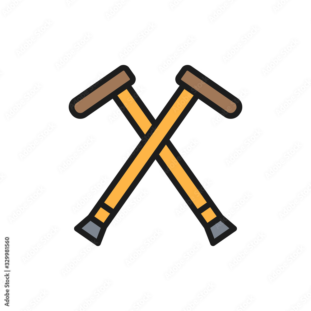 Crutches, walking sticks, crutch flat color line icon. Crutches, walking sticks, crutch flat color line icon.