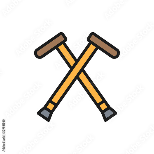 Crutches, walking sticks, crutch flat color line icon.