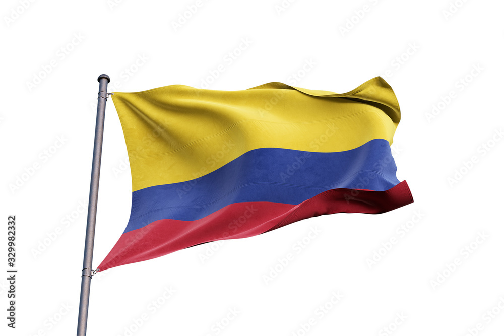 Colombia flag waving on white background, close up, isolated – 3D Illustration Colombia flag waving on white background, close up, isolated – 3D Illustration