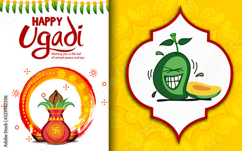 vector festive illustration. Hindu New Year celebration for Marathas and Konkani Gudi Padwa. design of festival Ugadi (Gudi Padwa). Vector illustration.