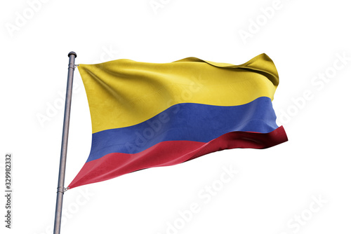 Colombia flag waving on white background, close up, isolated – 3D Illustration