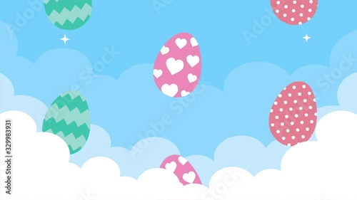 happy easter animated card with eggs painted in sky
