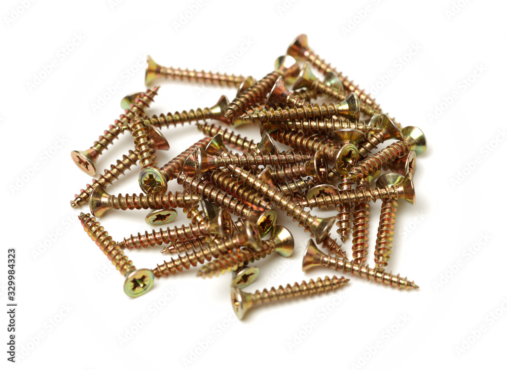 Golden screws isolated on white background Golden screws isolated on white background