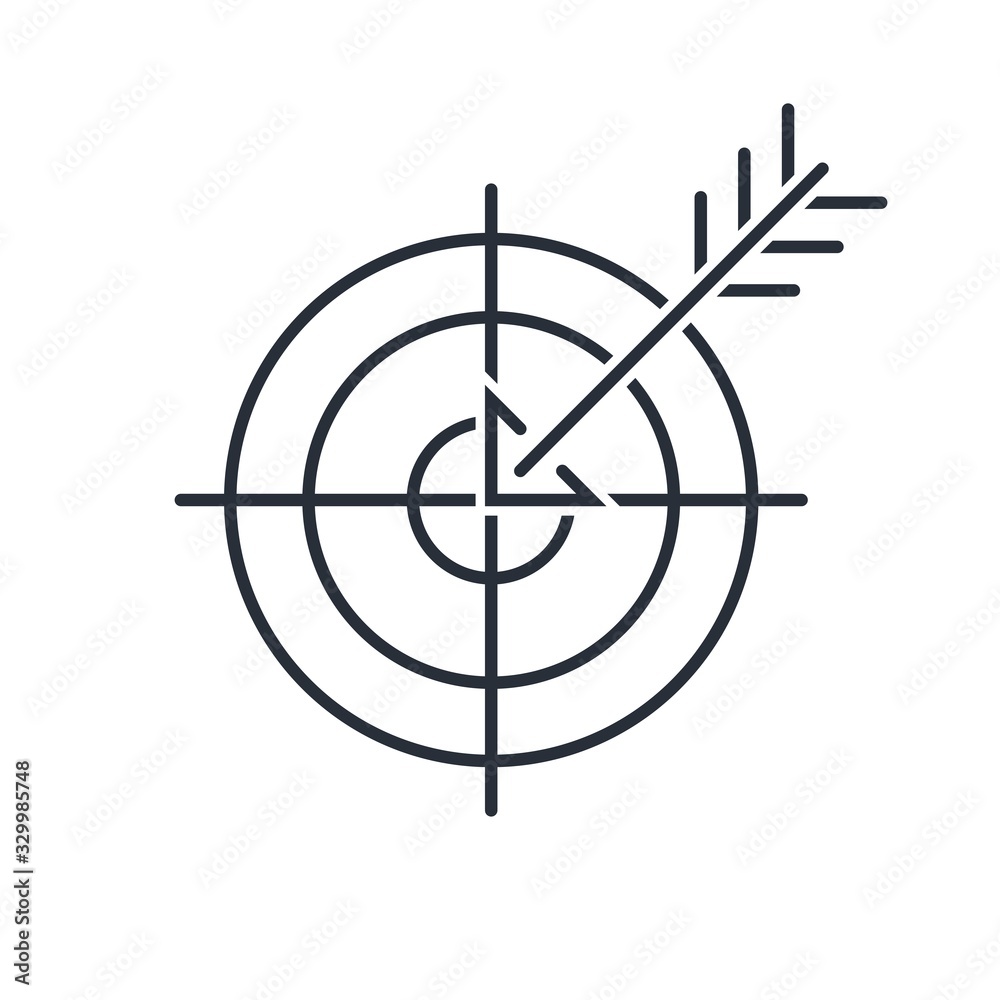Target. Perfect hit. Vector linear icon isolated on white background. Target. Perfect hit. Vector linear icon isolated on white background.
