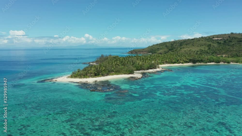 Fiji Island - The Stunning Scenery Of Bright Blue Waters With Glorious Trees During Sunny Day - Aerial Shot Fiji Island - The Stunning Scenery Of Bright Blue Waters With Glorious Trees During Sunny Day - Aerial Shot