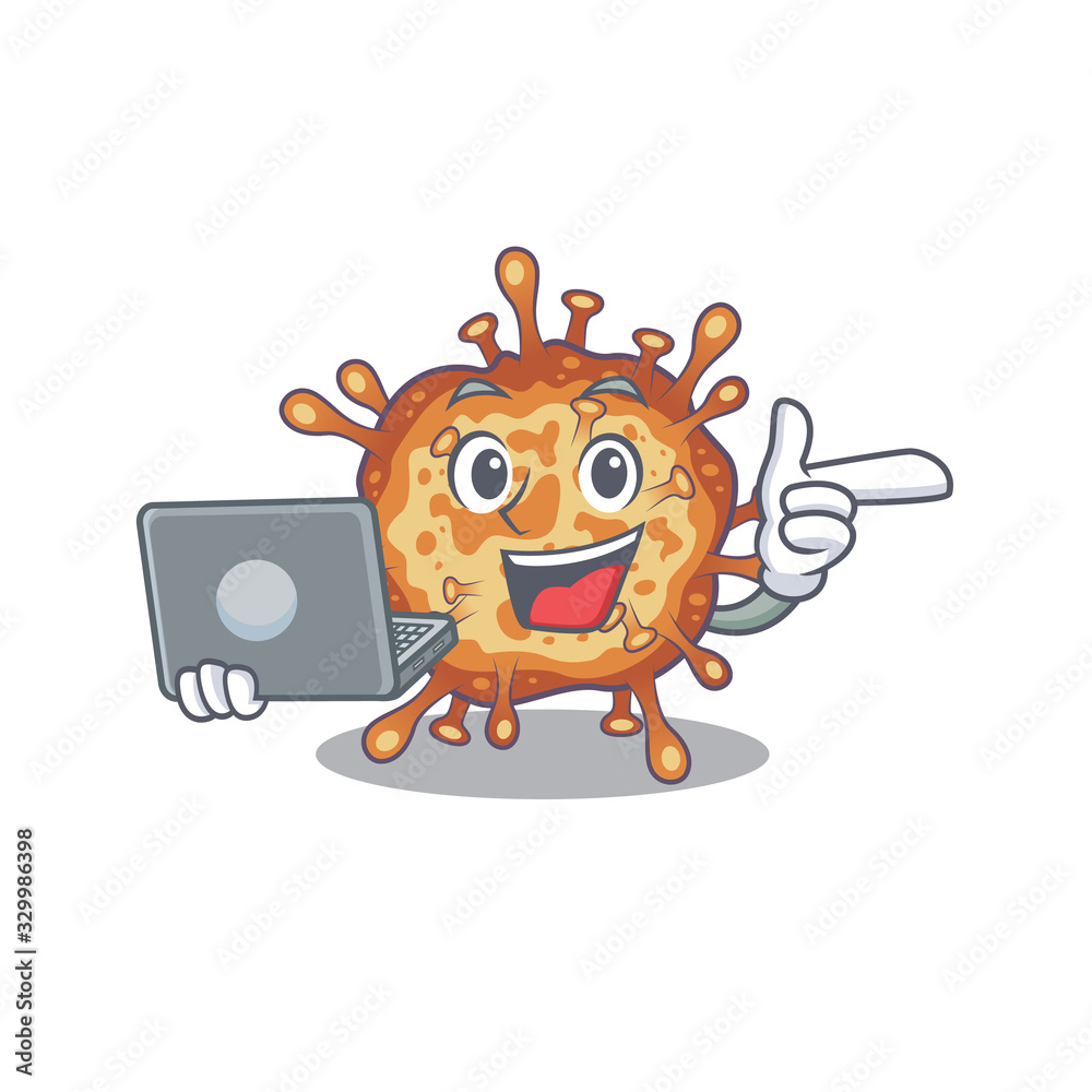 An icon of smart retro virus corona working with laptop An icon of smart retro virus corona working with laptop