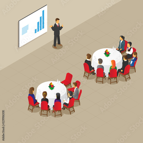 isometric round table meeting set up