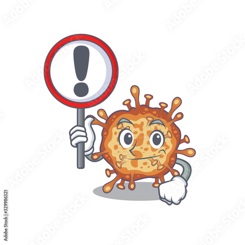 Cheerful cartoon style of retro virus corona holding a sign