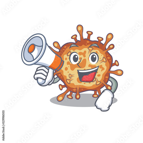 An icon of retro virus corona holding a megaphone