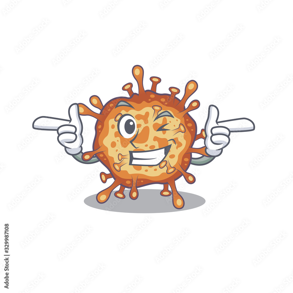 Smiley retro virus corona cartoon design style showing wink eye
