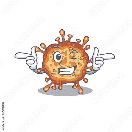 Smiley retro virus corona cartoon design style showing wink eye