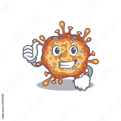 Cool retro virus corona cartoon design style making Thumbs up gesture