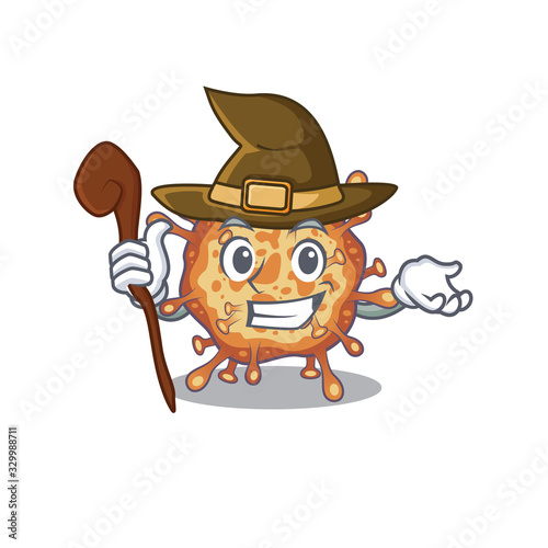 Cute and sneaky Witch retro virus corona cartoon design style