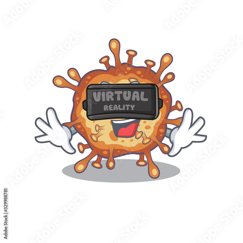 A picture of retro virus corona character with Virtual reality headset