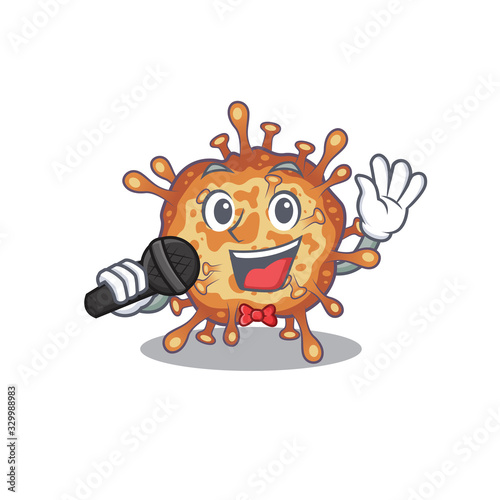 Cute retro virus corona sings a song with a microphone