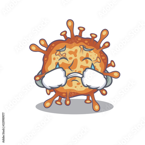 A Crying retro virus corona cartoon mascot design style