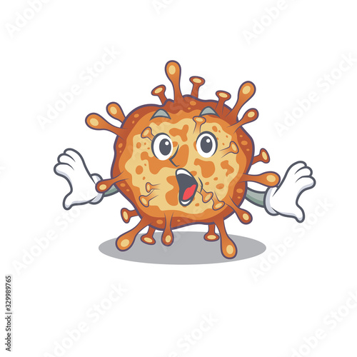 A cartoon character of retro virus corona making a surprised gesture