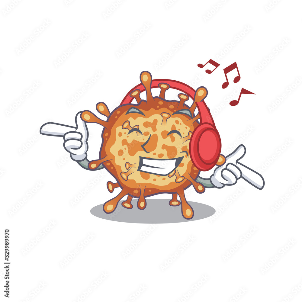 enjoying music retro virus corona cartoon mascot design enjoying music retro virus corona cartoon mascot design