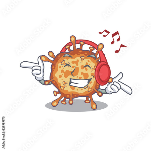 enjoying music retro virus corona cartoon mascot design