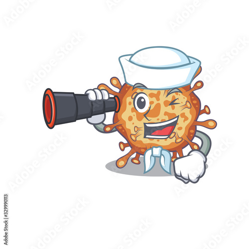 Retro virus corona in Sailor cartoon character design with binocular