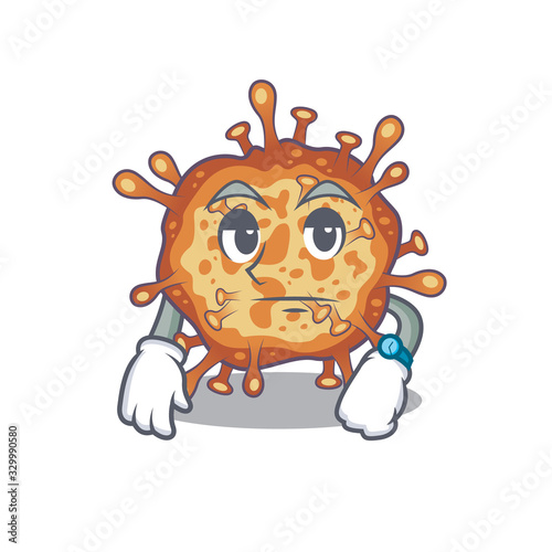 Retro virus corona on waiting gesture mascot design style