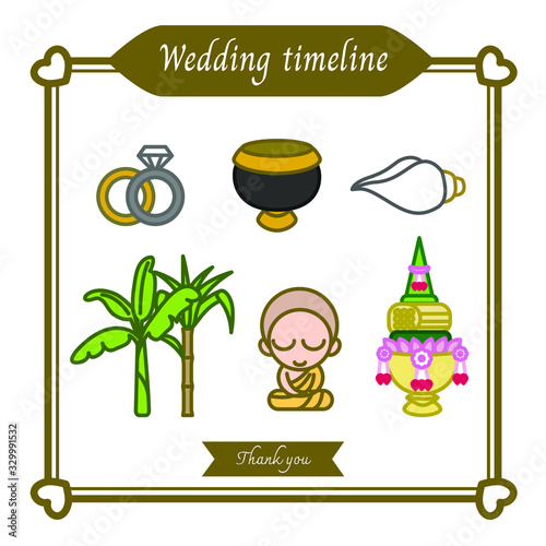 wedding time line thai icons set. thai ceremony