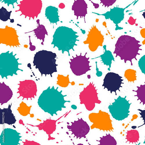 Bright color seamless pattern of hand drawn blots. Vector illustration for Holi Indian festival or for color party.