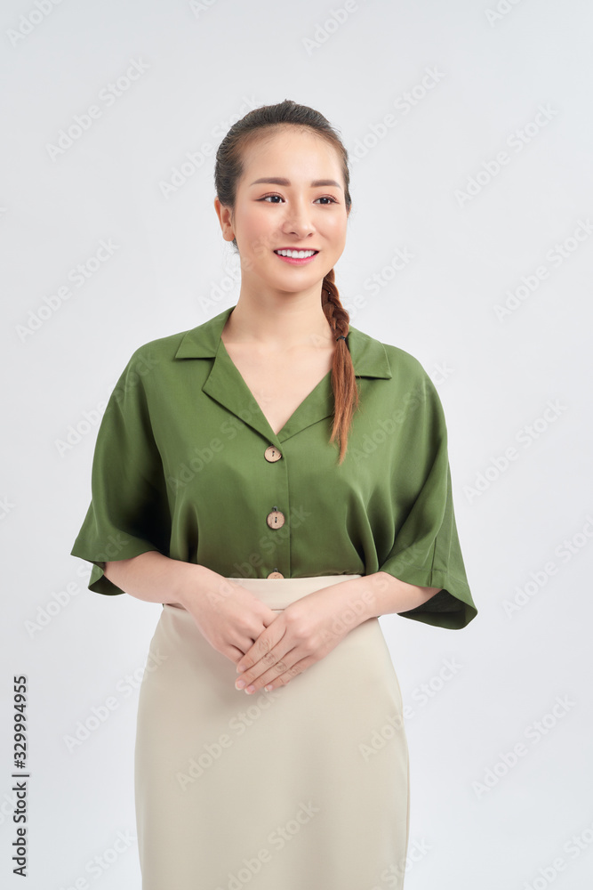 Asian Business Woman smiling, Woman stand and smile, isolated on white background.