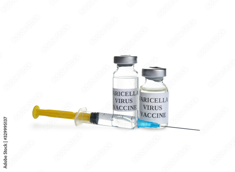 Chickenpox vaccine isolated on white. Varicella virus prevention Chickenpox vaccine isolated on white. Varicella virus prevention
