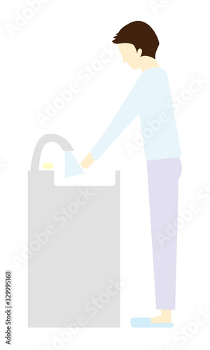 手を洗う男性の全身イラスト