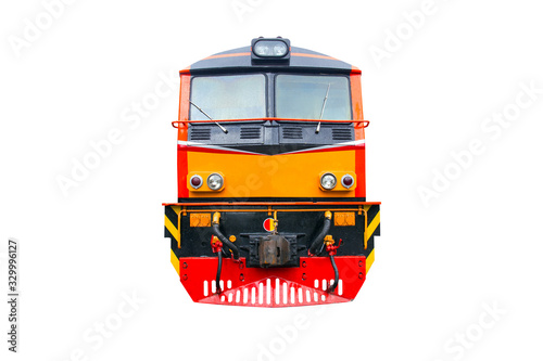 head train hauled diesel electric locomotive with isolated white background