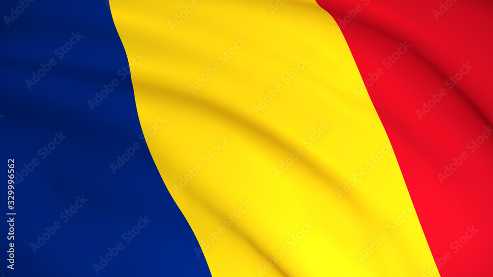 The national flag of Romania (Romanian flag) - Highly detailed realistic 3D rendering