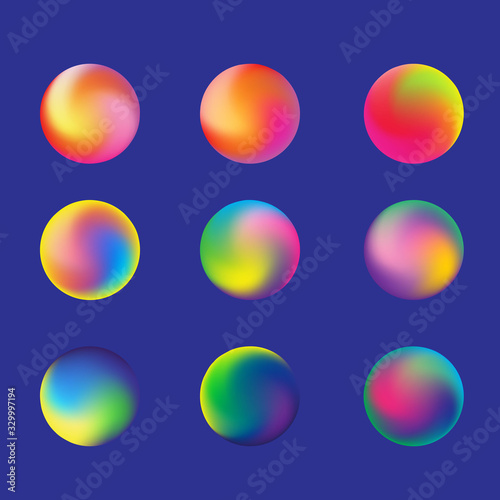 set of nine gradients in vibrant neon colors. in the shape of a ball