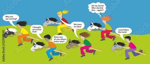 Vector illustration, Doing things without asking or understand why until your in the race.