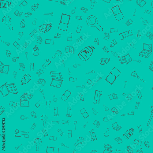 Seamless pattern of hand drawn graphic contour different beauty salon tools.
