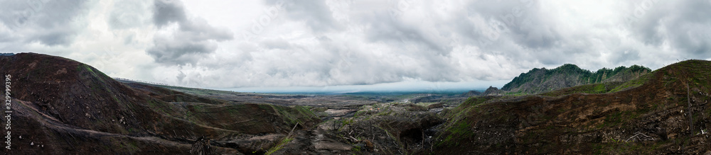 A panoramic view of the surroundings of Mount Merapi, Indonesia
