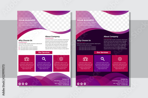 Abstract flyer design background. Brochure template. Can be used for magazine cover, business mockup, education, presentation, report. a4 size with editable elements. Purple gradient color. photo