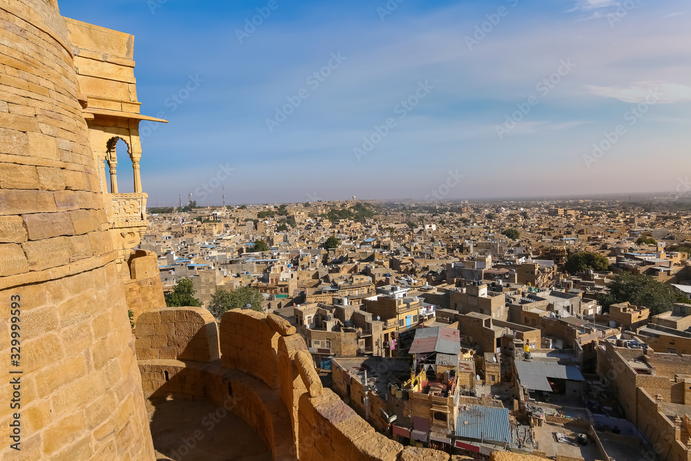 Aerial view of cityscape from Jaisalmer Fort also known as the Golden Fort at Rajasthan India which is a UNESCO World Heritage site