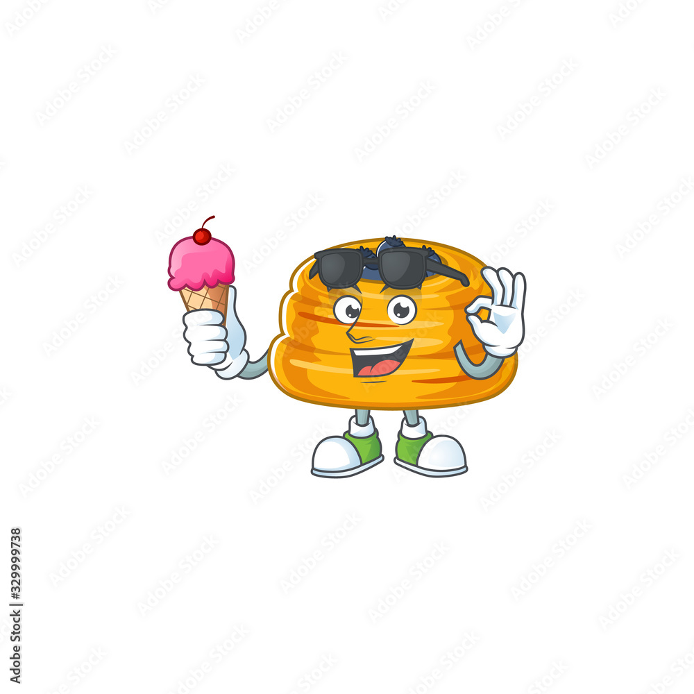 cartoon character of kataifi enjoying an ice cream