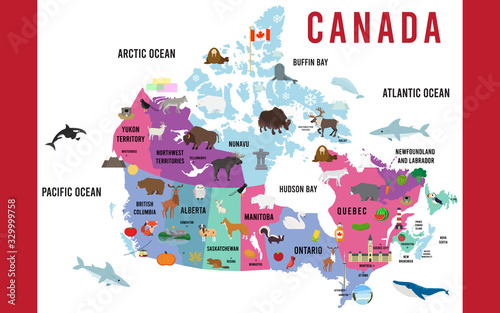 Vector Illustration of Canada map animal flat design