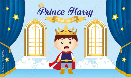 Royal Party Backdrop with cute little prince. Baby shower party backdrop. first birthday party
