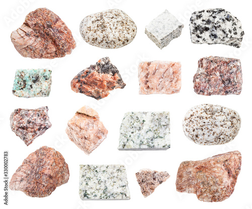 set of various Granite rocks isolated on white