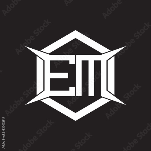 EM Logo monogram with hexagon and four taper shape design template