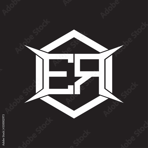 ER Logo monogram with hexagon and four taper shape design template