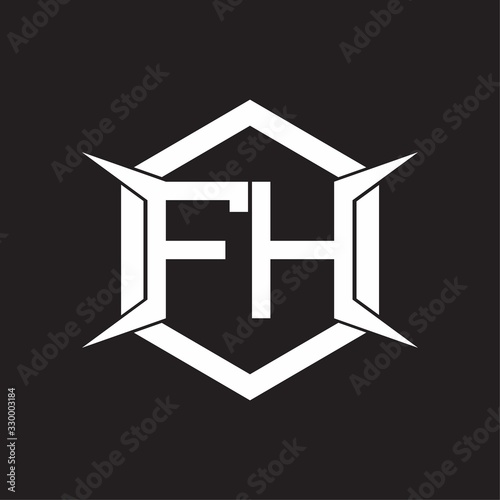 FH Logo monogram with hexagon and four taper shape design template