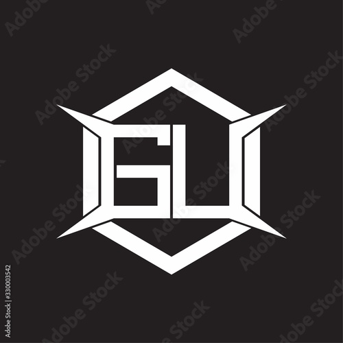 GU Logo monogram with hexagon and four taper shape design template
